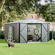 10 x 12 FT Galvanised Metal Steel Sheds Garden Storage Shed Ventilation w/ Door