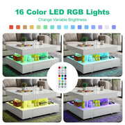 High Gloss LED Coffee Table With 2 Drawers Modern 2 Tier Square Centre Table