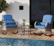 3 Piece Patio Swivel Rocker Set Wicker Rocking Chairs w/ 2-Tier Coffee Table