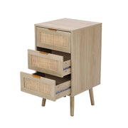 Bedside Tables Set of 3 Rattan Drawers, Bedroom Side Table with 3 Drawers