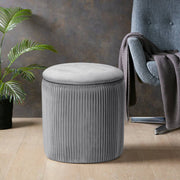 Grey Ottoman Seat Toy Storage Box Velvet Footstool Pleated Detail Bench Pouffe