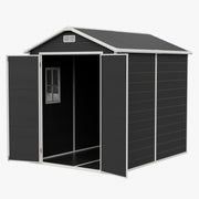 8x6 6x6 5x3 Plastic Garden Shed with Floor Window Lockable Door Wood Grain Grey