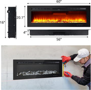 60inch LED Fireplace Media Wall Fire Wall Mounted Standing Electric Heater 12Col