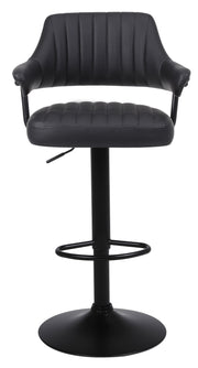 2 X PLUSH BLACK BAR STOOLS, GAS LIFT, BREAKFAST KITCHEN BAR PADDED ARMS & BACK