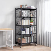 5 Tier Foldable Kitchen Metal Rack Warehouse Storage Shelving Unit With Wheels