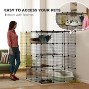 Large Cat Cage, Indoor Cat Enclosure, Four-Tier Cat Playpen with Hammock, Ramps