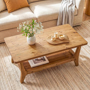 47-Inch Solid Wood Coffee Table Modern Center Table with Storage for Living Room