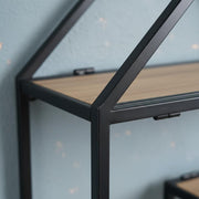 House Shaped Wall Shelf Retro Metal and Wood Display Shelf for Bedroom,