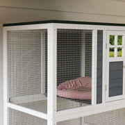 PawHut Wooden Cat House with Asphalt Roof, Cat Cage for Multiple Cats White