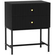 Modern Bedside Table with 2 Drawers for Bedroom, Black