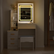 Dressing Table with LED Lights Mirror Stool Set Drawers Vanity Makeup Desk