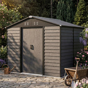 Garden Shed 10 x 8 Metal Apex Roof Outdoor Storage Sheds with 2 Free Foundations