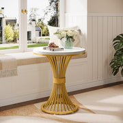 Round End Table Modern Faux Marble Side Table with Metal Base for Living Room