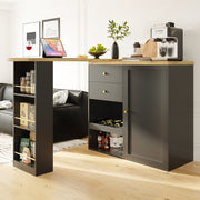 360° Swivel Bar Table Dining Table Kitchen Island with Storage Cabinet Cupboard