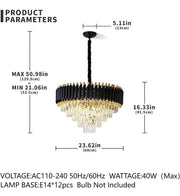 Gold Modern 5-Tier Round Crystal Chandeliers Black, Large, E14*12Light Modern