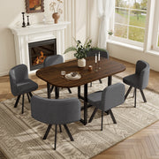 Dining Table and Grey Chairs Set of 6 Square Wooden Kitchen Table Metal Legs