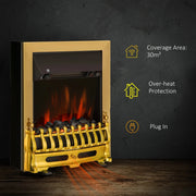 2000W Electric Fireplace Inset Fire Heater Realistic LED Coal Flame Effect Gold