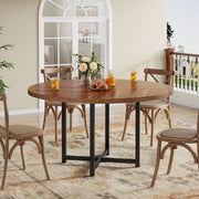 Modern Round Dining Table for 4-6, 120cm Circle Kitchen Table, Wood Dinner Table