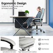 Office Desk Chair Ergonomic Padded Reclining Chair w/ Footrest-White