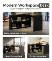 L-Shaped Corner Computer Desk Home Office Workstation with 4 Storage Shelves