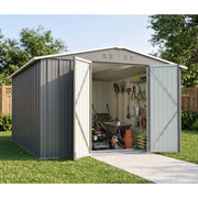 Garden Shed 10X12FT Metal Apex Roof Free Foundation Storage House Grey
