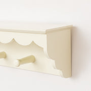 Ivory Painted Scalloped Edge Coat Peg Rail Hooks with Shelf - 100cm