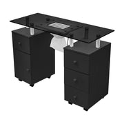 Glass Top Manicure Table Acetone Resistant Nail Desk with 4 Drawers & Cabinet UK