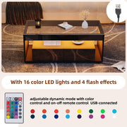High Gloss LED Coffee Table Glass Top 2 Drawers Open Storage 100x50x40cm Black