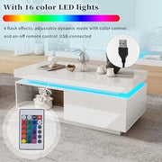 Led Coffee Table With 2 Drawer Storage, High Gloss Coffee Table For Living Room