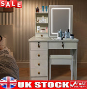 Dressing Table Makeup Desk Vanity with LED Mirror & Stool Drawer Makeup Desk UK