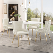 Set of 2 Velvet Dining Chairs Beige Upholstered Gold Metal Legs Kitchen Chairs