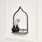 Rustic Metal Arched Mirror With Gold Shelf bathroom storage, shelving decor