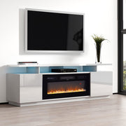 70inch White TV Stand Unit Cabinet with Electric Fireplace & 12 Colour LED Light
