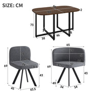 Dining Table and Grey Chairs Set of 6 Square Wooden Kitchen Table Metal Legs