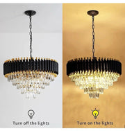 Gold Modern 5-Tier Round Crystal Chandeliers Black, Large, E14*12Light Modern