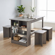 5pcs Dining Table and Stools Set Bar Dining Table Storage Shelf for Kitchen