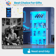 Glass Display Cabinet with Doors and LED Lights – 4-Tier Curio Storage Cabinet