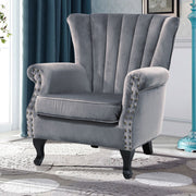 Velvet Accent Chair Scallop Armchair Oyster Back Lounge Tub Chair With Wood Legs