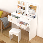 Dressing Table With Drawers Mirror Stool Set Makeup Desk Vanity Table Bedroom