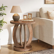 Round End Table, Farmhouse Wooden Side Sofa Table Accent Table for Living Room
