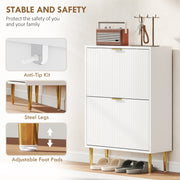 Slim Shoe Storage Cabinet with 2 Flip Drawers for Hallway, White