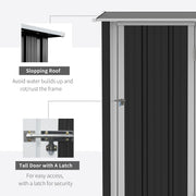 Garden Storage Shed, Sloped Roof, Lockable Door Grey, 142 x 84 x 189cm