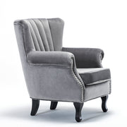 Velvet Accent Chair Scallop Armchair Oyster Back Lounge Tub Chair With Wood Legs