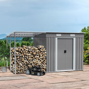 Metal Garden Shed Tools Bikes Storage House with Extended Side Canopy