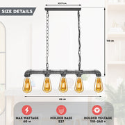 5 Light Kitchen Island Pendant Linear Farmhouse Modern Pipe Lamp Lighting