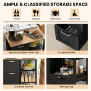 Utility Cart on Lockable Wheels Kitchen Island Rolling Cart-Black