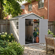 Grey Wood Grain Plastic Garden Shed 6x8 6x6 5x3 Outdoor Tool Bike Storage House