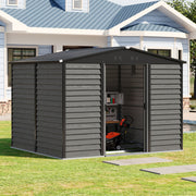 8 x10ft Garden Storage Shed with Double Sliding Door Grey Wood Effect, FREE BASE