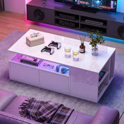 Led High Gloss Coffee Table With 2 Push Latch Open Drawers, Modern Centre Wlavvc