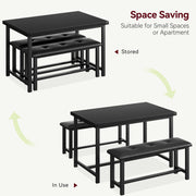 3-Piece Dining Set with 2 Benches, Stain Resistant, Steel Frame for Small Spaces